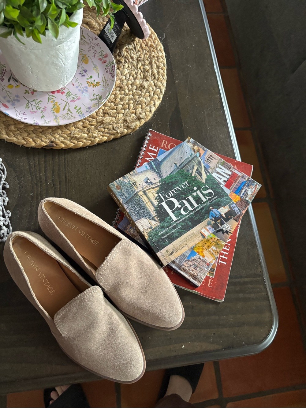 Crown Vintage Suede Slip-On Loafers in Light Beige